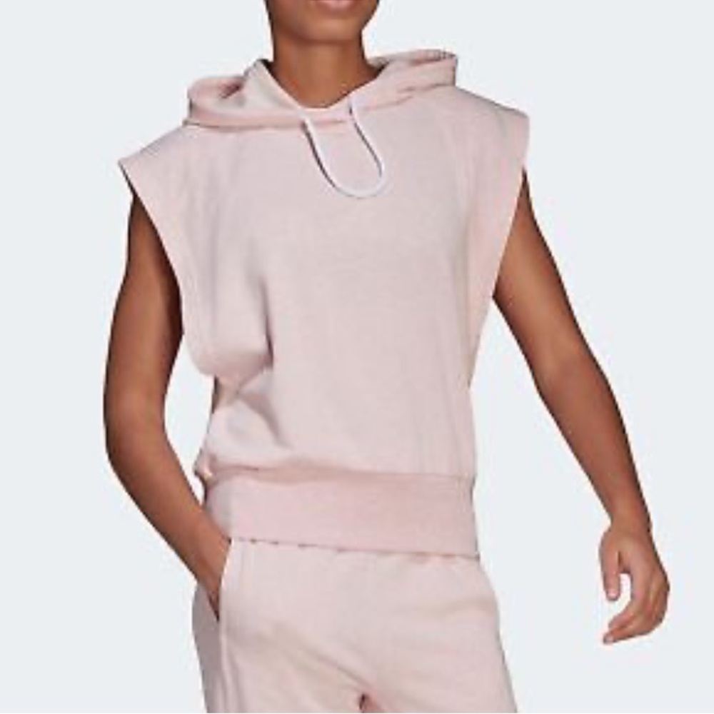 Adidas Studio Lounge Sleeveless Hoodie XL Pink French Terry Athleisure